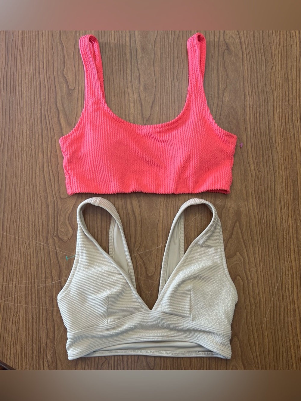 Old Navy Neon Pink and Beige Ribbed Women’s Bikini Tops - Size M